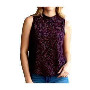 Jasmine & Julianna Women's Small Red Black Heart Print High Neck Sleeveless Tank